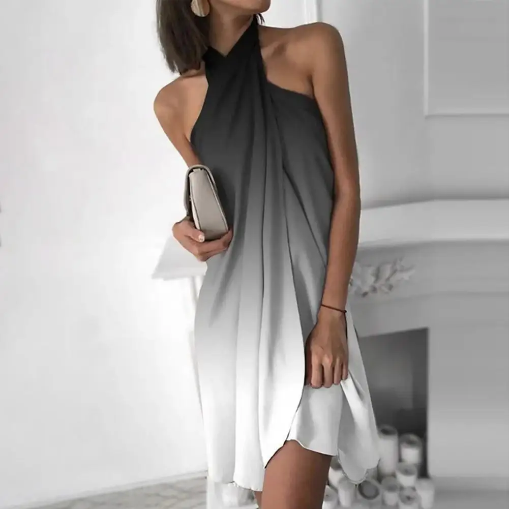 Lady Dress Chic Backless Halter Knee-length Summer Dress for Holiday Summer Dress Women Dress
Lady Dress Chic Backless Halter Knee-length Summer Dress for Holiday Summer Dress Women Dress