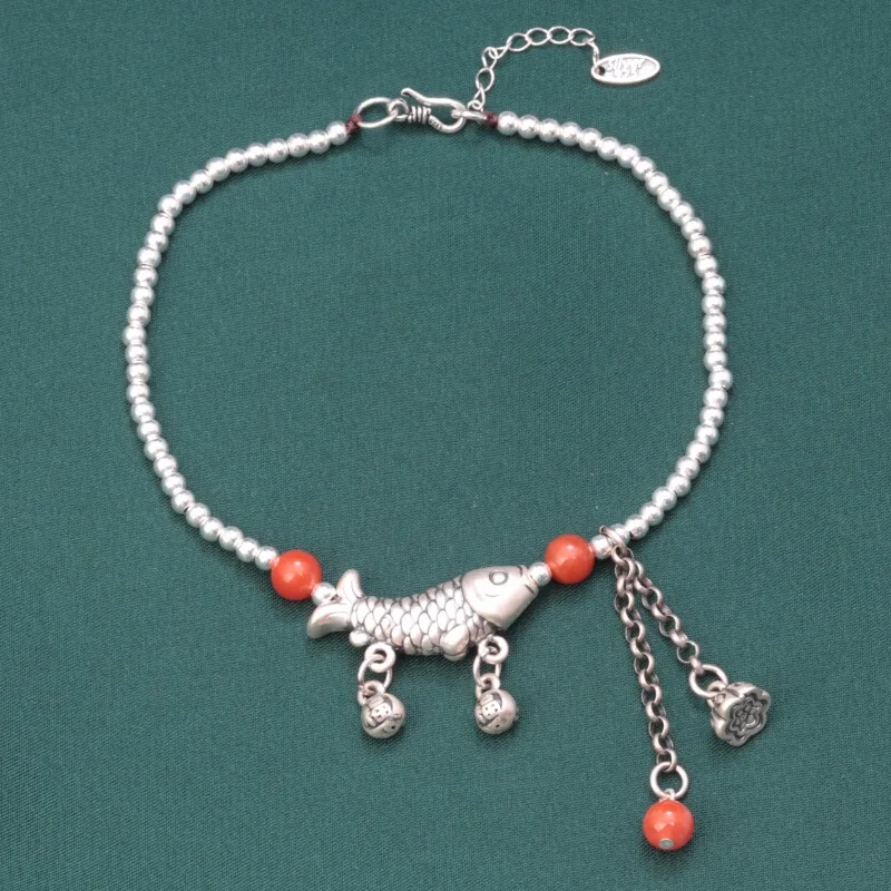 Vintage 925 Sterling Silver Carp Fish Lotus Tassel Anklets Jewelry Women Ethnic Simple South Red Agate Beaded Foot Chain JL022
Vintage 925 Sterling Silver Carp Fish Lotus Tassel Anklets Jewelry Women Ethnic Simple South Red Agate Beaded Foot Chain JL022