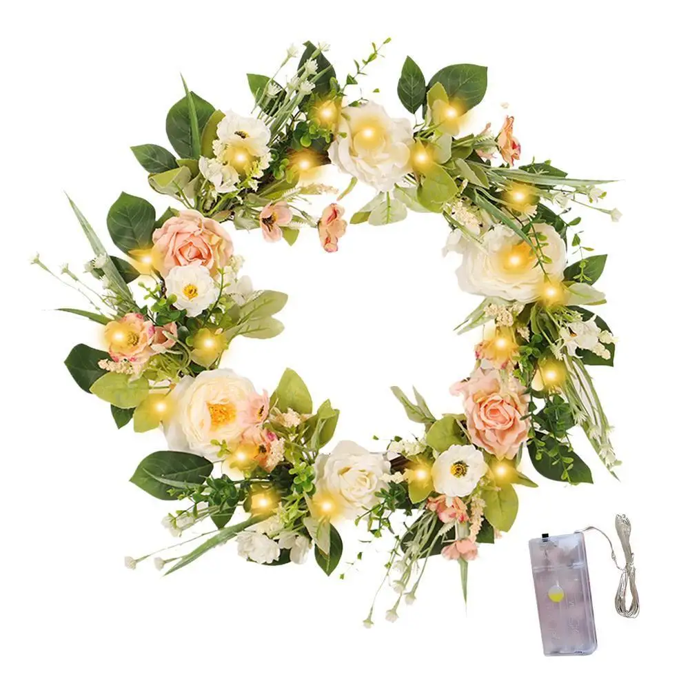 Artificial Rose Wreath Flower Garland With LED Lights For Front Door Spring Summer Hanging Decoration For Home Party Wedding
Artificial Rose Wreath Flower Garland With LED Lights For Front Door Spring Summer Hanging Decoration For Home Party Wedding