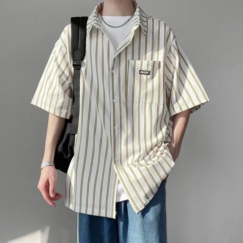 ZCSMLL Summer Japanese Korean Fashion рубашки Casual Striped Shirt Men's 2022 New Loose Simple Niche Half-sleeved Shirt Tide 
ZCSMLL Summer Japanese Korean Fashion рубашки Casual Striped Shirt Men's 2022 New Loose Simple Niche Half-sleeved Shirt Tide