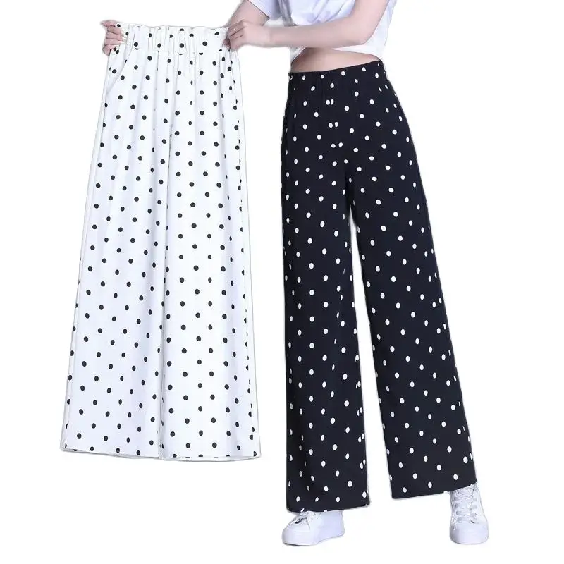 

Polka Dots Wide Leg Pants Female Summer Thin Feeling Of Falling New High Waist Leisure Pants Nine Points Wild Straight Pants