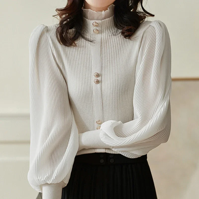 Autumn Elegant Chiffon Patchwork Turtleneck Sweater Women 2023 Winter New Korean Knitted Tops Long Sleeve Pullovers Femme
Autumn Elegant Chiffon Patchwork Turtleneck Sweater Women 2023 Winter New Korean Knitted Tops Long Sleeve Pullovers Femme
