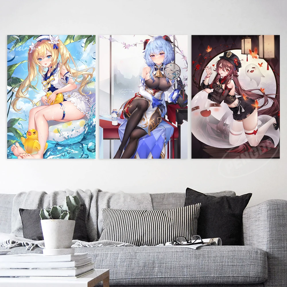 

Canvas Genshin Impact Paintings Game Wall Kamisato Ayaka Art Yelan Home Decor Keqing Poster Nilou HD Prints Pictures Living Room