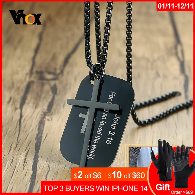 Vnox персонализированные ожерелья для мужчин и женщин с надписью The Bible Cross черные