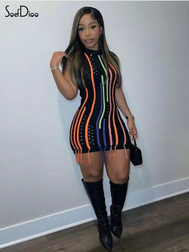 Soefdioo Multicolor Striped Patchwork Knitted Sweater Dress Women Sexy O-neck Sleeveless Tassel Mini Dresses 2023 Streetwear
Soefdioo Multicolor Striped Patchwork Knitted Sweater Dress Women Sexy O-neck Sleeveless Tassel Mini Dresses 2023 Streetwear