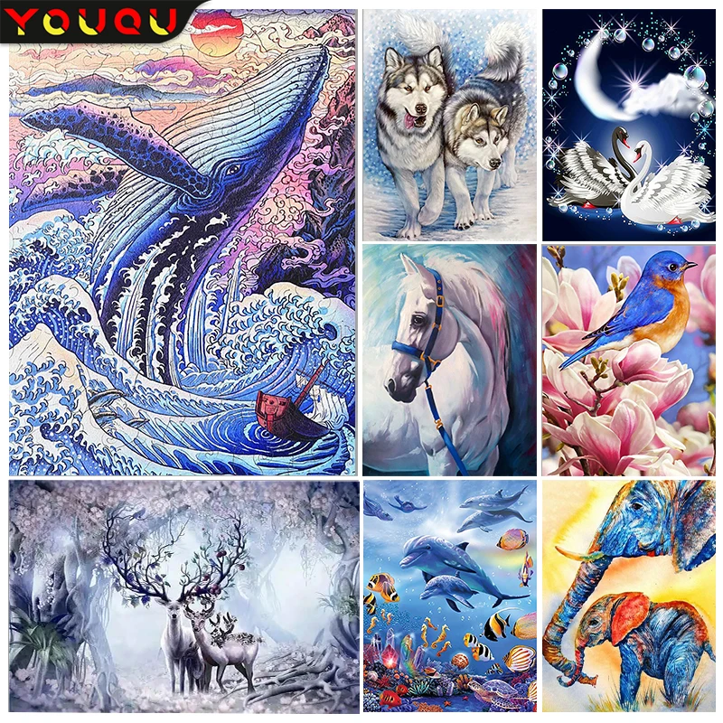 

YOUQU Animal Series Diamond Painting DIY Horse Deer Diamond Embroidery 5D Mosaic Picture Home Landscape Decoration