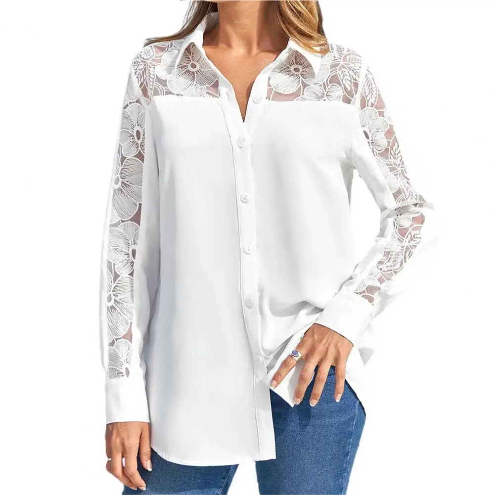 Women Shirt 2022 Lace Patchwork Spring Summer Single Breasted Turndown Collar Blouse for Daily Wear
Women Shirt 2022 Lace Patchwork Spring Summer Single Breasted Turndown Collar Blouse for Daily Wear