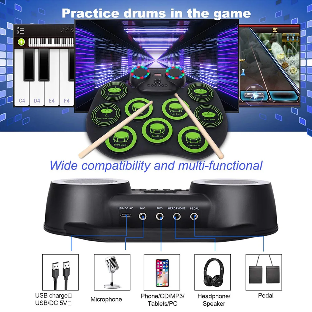 Drum Digital Electronic Drum Kit Roll Up Folding Silicon Digital Electronic Drum Set 9 Pads With Foot Pedals
Drum Digital Electronic Drum Kit Roll Up Folding Silicon Digital Electronic Drum Set 9 Pads With Foot Pedals