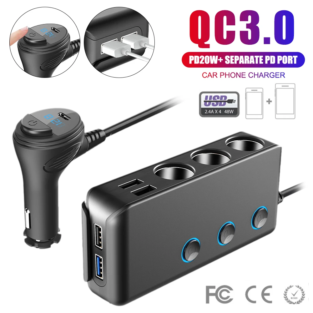 120W Car Charger 12/24V Car Lighter Splitter Four USB Fast Charging Adapter with Voltmeter ON/OFF Switch for GPS Mobile Phone
120W Car Charger 12/24V Car Lighter Splitter Four USB Fast Charging Adapter with Voltmeter ON/OFF Switch for GPS Mobile Phone