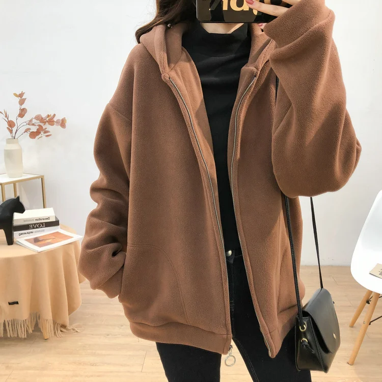 Soft Texture Australian Cashmere Hooded Zipper Women's Hoodies Autumn Winter Korean Thick Thickened Leisure Plush Warm Coat
Soft Texture Australian Cashmere Hooded Zipper Women's Hoodies Autumn Winter Korean Thick Thickened Leisure Plush Warm Coat