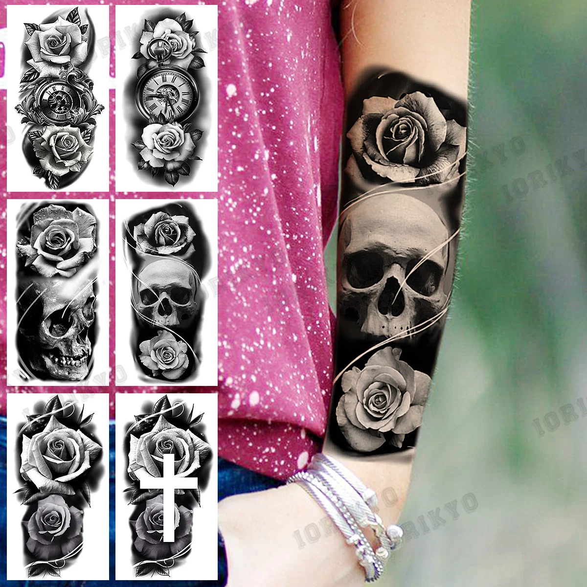 3D Black Skull Rose Flower Temporary Tattoos For Women Adult Girl Compass Cross Fake Tattoo Realistic Body Art Decoration Tatoos
3D Black Skull Rose Flower Temporary Tattoos For Women Adult Girl Compass Cross Fake Tattoo Realistic Body Art Decoration Tatoos