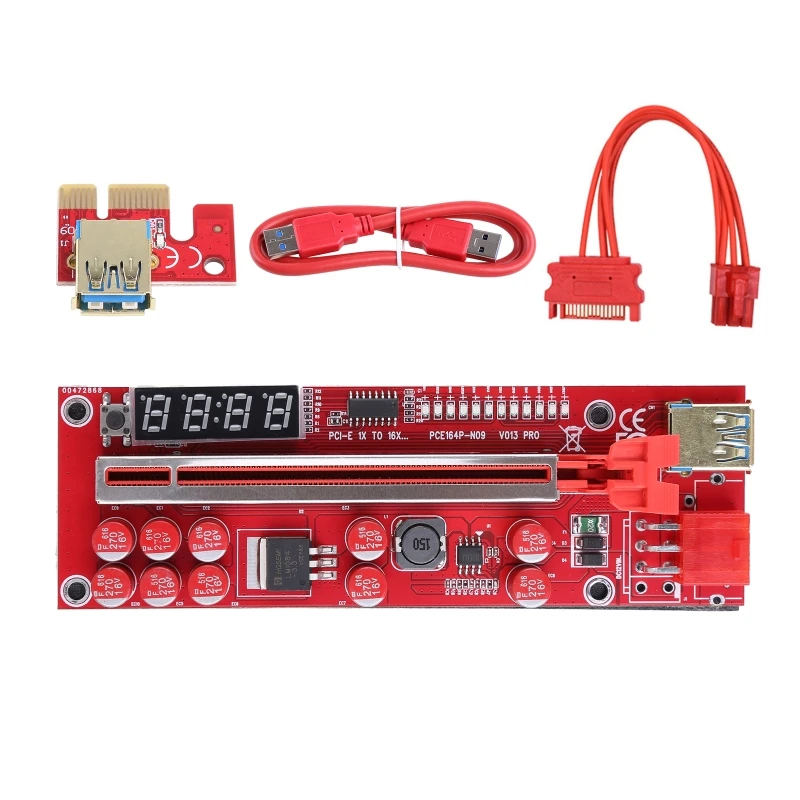 PCI-E Riser VER013 Pro GPU Video Card PCIE X1 to X16 USB3.0 6Pin Riser Cable W/Temperature Display for Bitcoin Mining
PCI-E Riser VER013 Pro GPU Video Card PCIE X1 to X16 USB3.0 6Pin Riser Cable W/Temperature Display for Bitcoin Mining