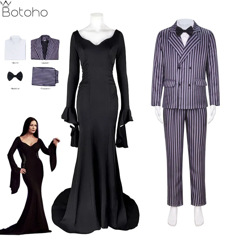 Wednesday Morticia Gomez Cosplay Costume Women Sexy Evening Party Dress Stripes Uniform Suit For Men Halloween Role play Costume
Wednesday Morticia Gomez Cosplay Costume Women Sexy Evening Party Dress Stripes Uniform Suit For Men Halloween Role play Costume