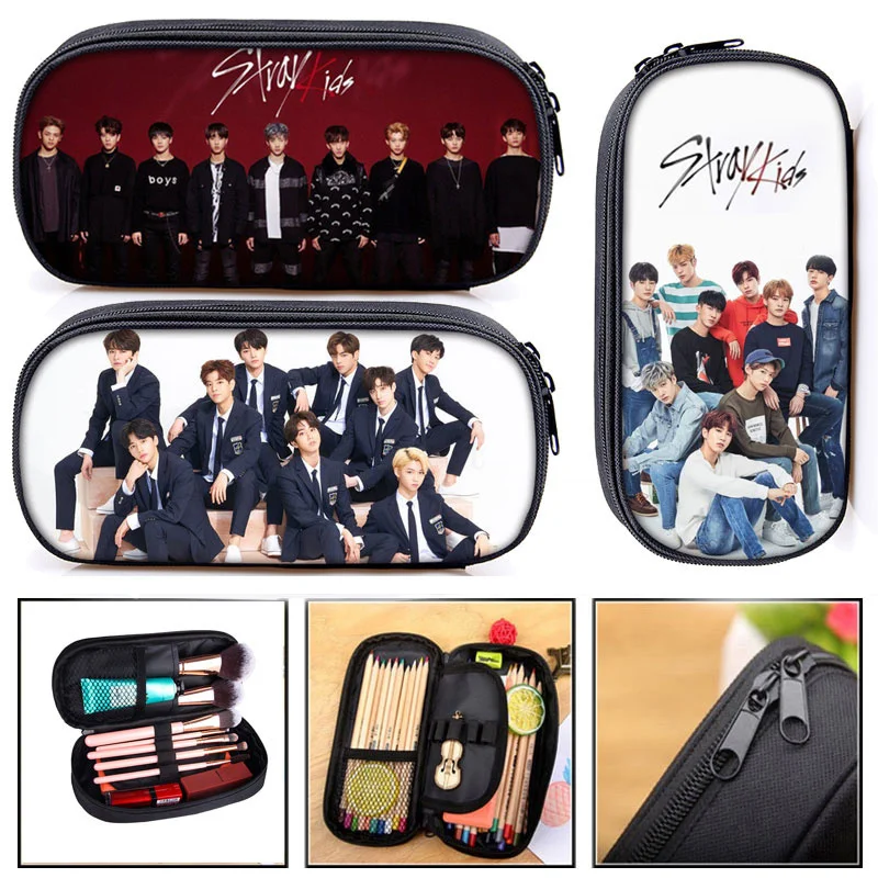 

KPOP Stray Kids pencil bag women makeup bag Stray Kids MINHO JISUNG WOOJIN CHANGBIN FELIX teenager pencil box Cosmetic Cases