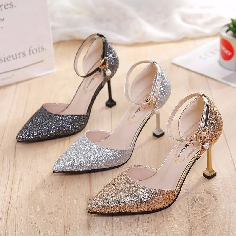 2022 New High Heels Fashion Women's Sandals Stiletto Metal Decoration Sequins Cloth Buckle Belt Toe Pointed Toe Heels for Women
2022 New High Heels Fashion Women's Sandals Stiletto Metal Decoration Sequins Cloth Buckle Belt Toe Pointed Toe Heels for Women
