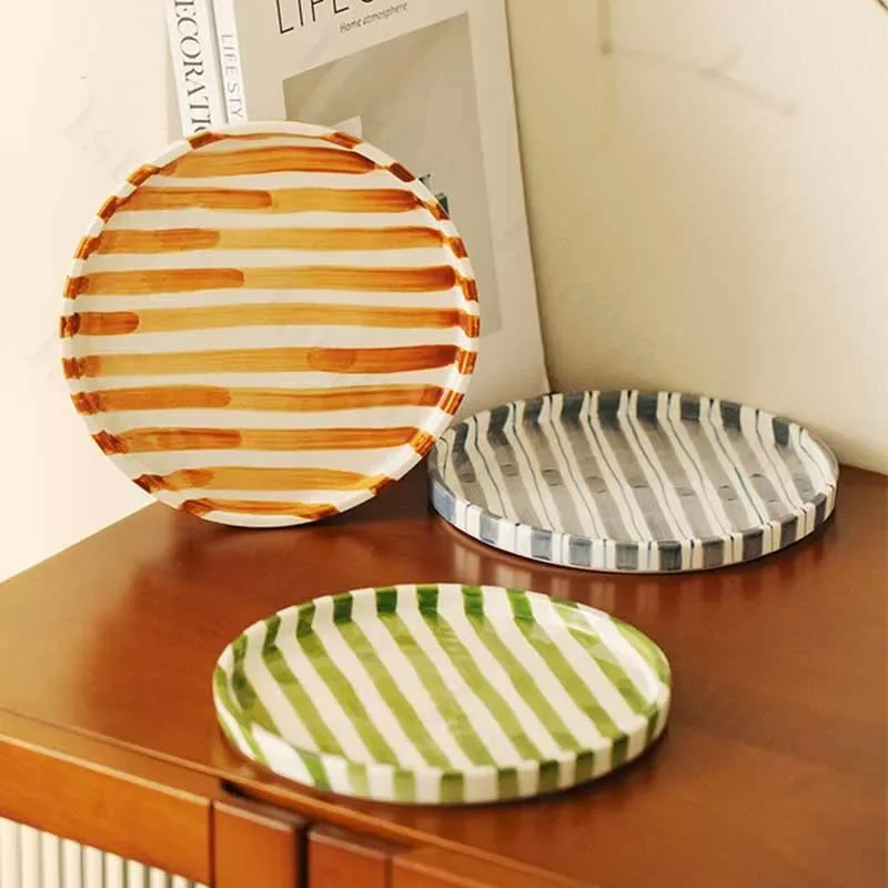 

Tableware Striped Food Creative Mug Dishe Breakfast Plates Nordic Ceramic Western Plate Coffee Dishes Set Plate Dinner Dessert