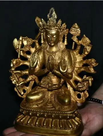 8''Old Tibet Buddhism Bronze Gilt 18 Arm 7 eyes White Tara Goddess Buddha Statue 21cm
8''Old Tibet Buddhism Bronze Gilt 18 Arm 7 eyes White Tara Goddess Buddha Statue 21cm