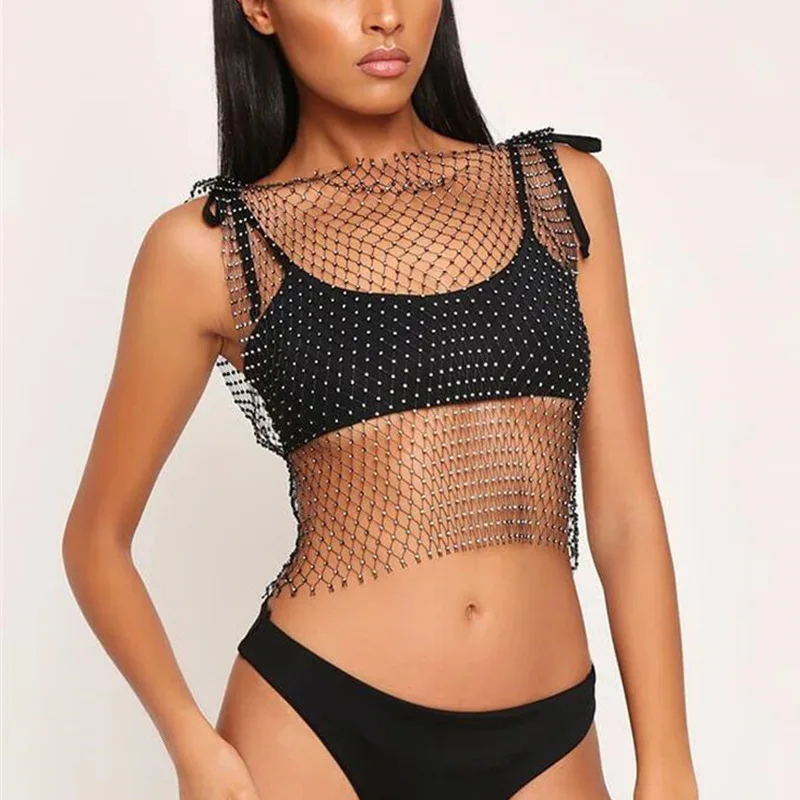Women Sexy Sheer Mesh Rhinestone Sleeveless Beach Cover Up Crop Top Shirts See Through Fishnet Glitter Crystal Diamond Tank
Women Sexy Sheer Mesh Rhinestone Sleeveless Beach Cover Up Crop Top Shirts See Through Fishnet Glitter Crystal Diamond Tank