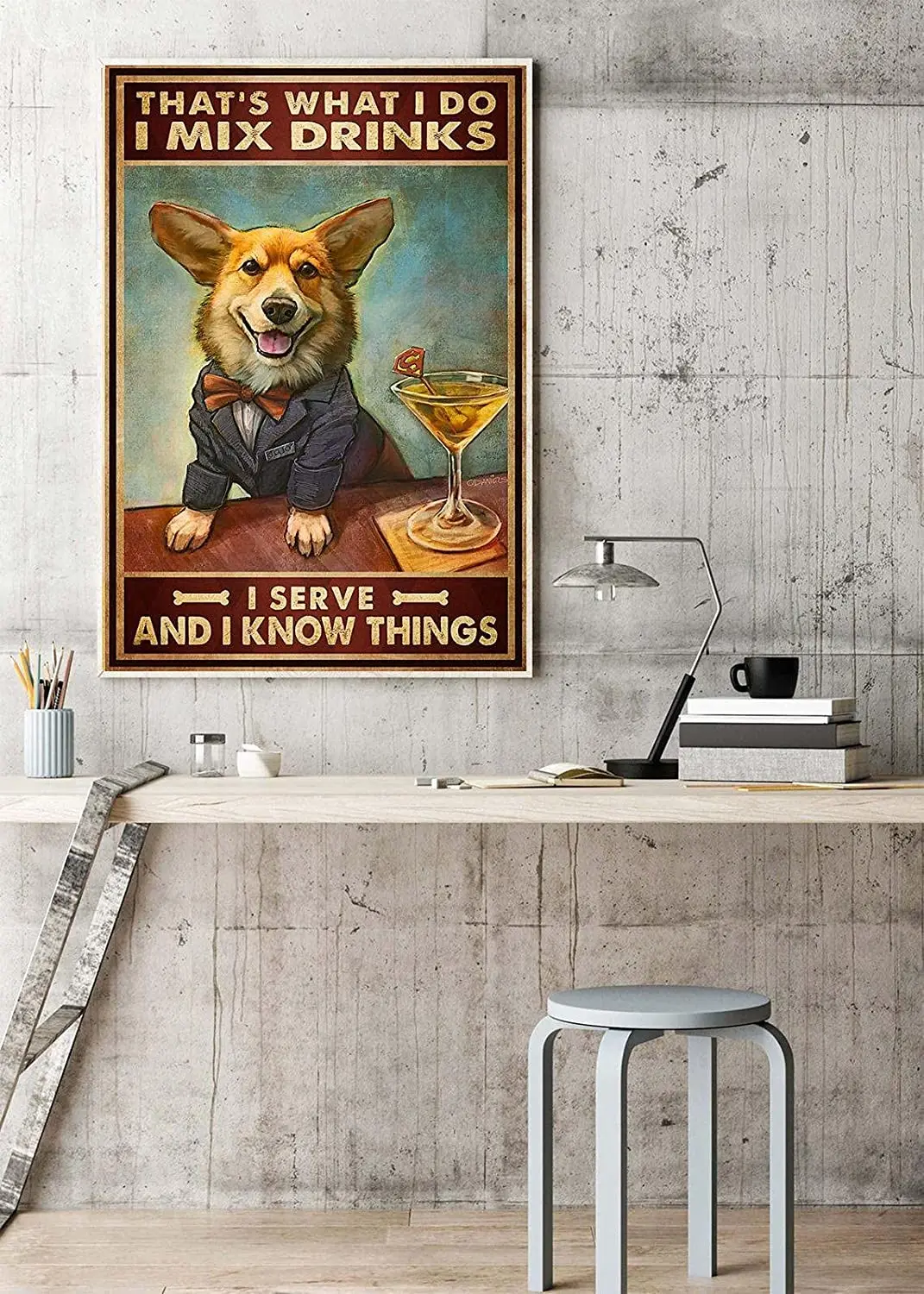 

Eeypy Tin Sign Decor That's What I Do I Mix Drinks and I Serve and I Know Things Sign, Corgi Lover, Idea Gift for Bartender