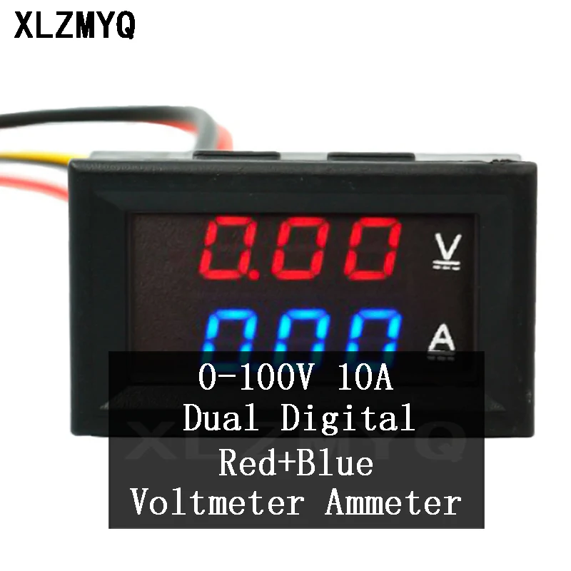 

Вольтметр Амперметр постоянного тока 0-100 в 10 А красный + синий двойной цифровой измеритель вольтметра со светодиодный ным дисплеем тестер-д...