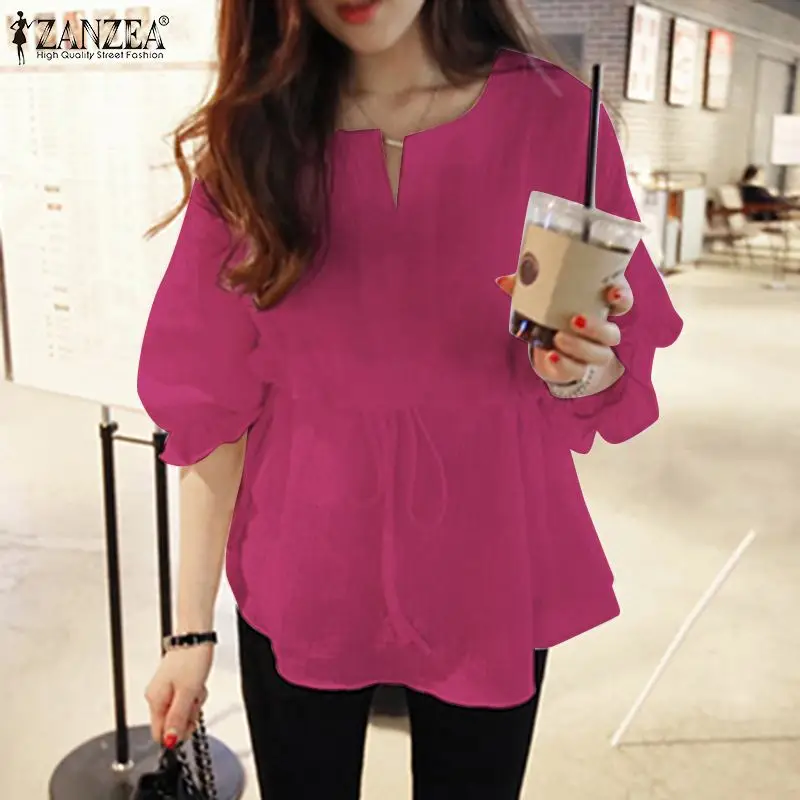 Female OL Blusas ZANZEA Casual 3/4 Puff Sleeve Blouse Women Vintage V Neck Lace Up Shirt 2022 Spring Solid Maxi Holiday Chemise
Female OL Blusas ZANZEA Casual 3/4 Puff Sleeve Blouse Women Vintage V Neck Lace Up Shirt 2022 Spring Solid Maxi Holiday Chemise