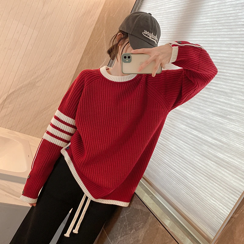 TB Round Neck Long Sleeve Thickened Sweater Women's Autumn and Winter Loose Lazy Stripe Contrast Pullover Sweater Fashion Label
TB Round Neck Long Sleeve Thickened Sweater Women's Autumn and Winter Loose Lazy Stripe Contrast Pullover Sweater Fashion Label