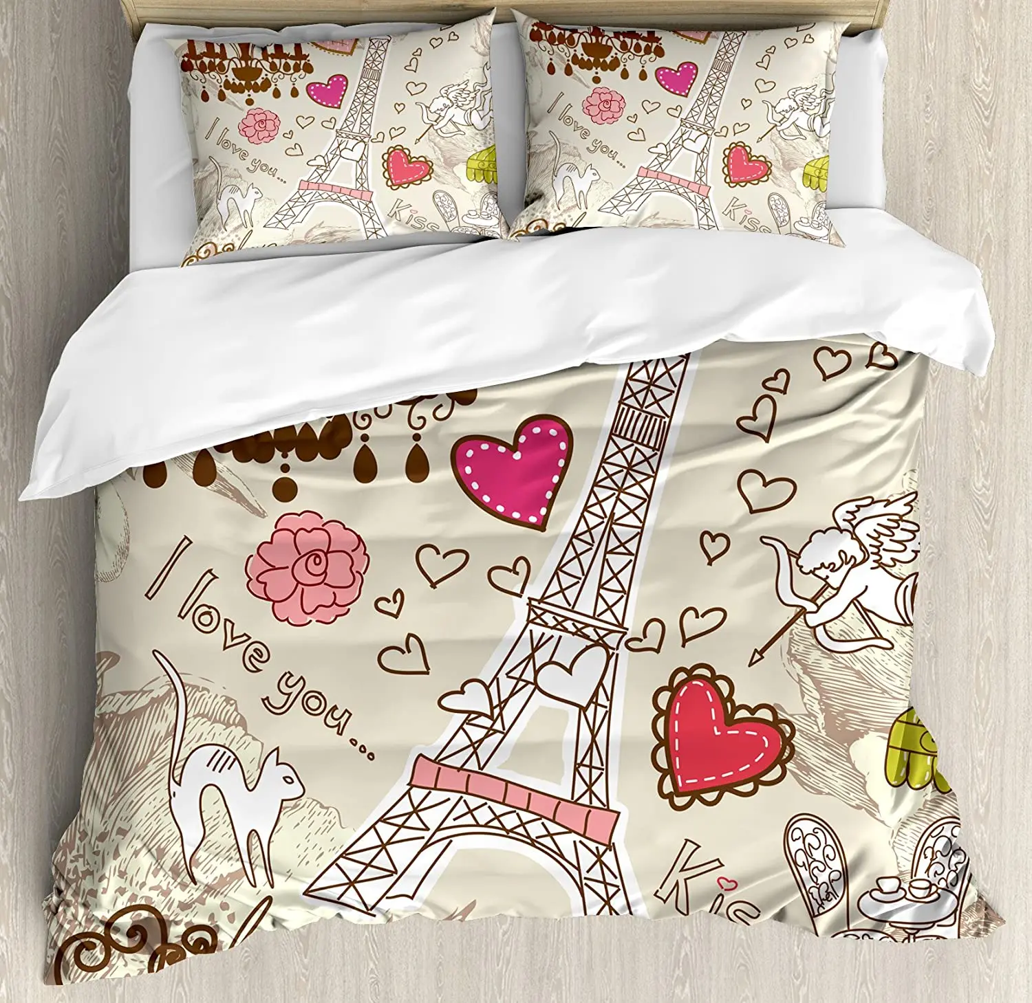 Paris Decor Bedding Set For Bedroom Bed Home Doodles Illustration of Eiffel Tower Hearts Duvet Cover Quilt Cover And Pillowcase
Paris Decor Bedding Set For Bedroom Bed Home Doodles Illustration of Eiffel Tower Hearts Duvet Cover Quilt Cover And Pillowcase