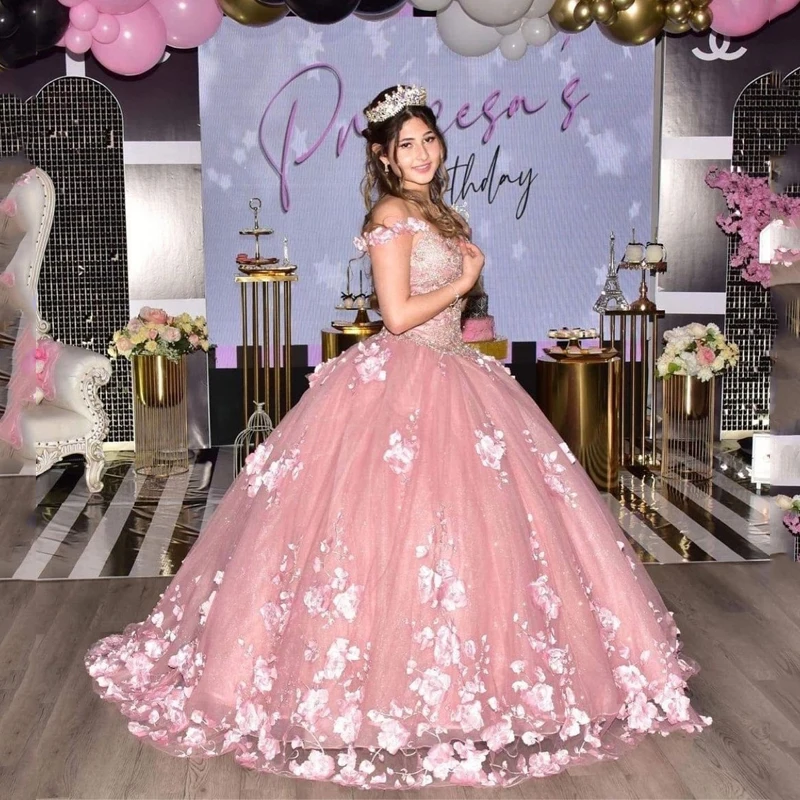 Pink Quinceanera Dresses Ball Gown Off Shoulder Puffy Sweet 16 Dress 3D Rose Flowers Celebrity Graduation Party Gowns
Pink Quinceanera Dresses Ball Gown Off Shoulder Puffy Sweet 16 Dress 3D Rose Flowers Celebrity Graduation Party Gowns