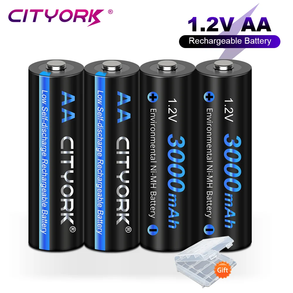 

CITYORK 1.2V AA Rechargeable Battery 1.2V 2A 3000mAh NI-MH Low self Discharge Rechargeable AA Batteries For Led flashlight Toy