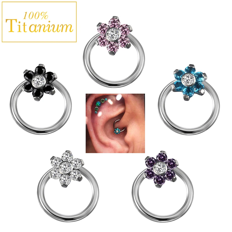 G23 Titanium Helix Daith Piercing Earrings Anti-allergic Nose Rings Flower Zircon Cartilage Tragus Perforated Hoops Body Jewelry
G23 Titanium Helix Daith Piercing Earrings Anti-allergic Nose Rings Flower Zircon Cartilage Tragus Perforated Hoops Body Jewelry