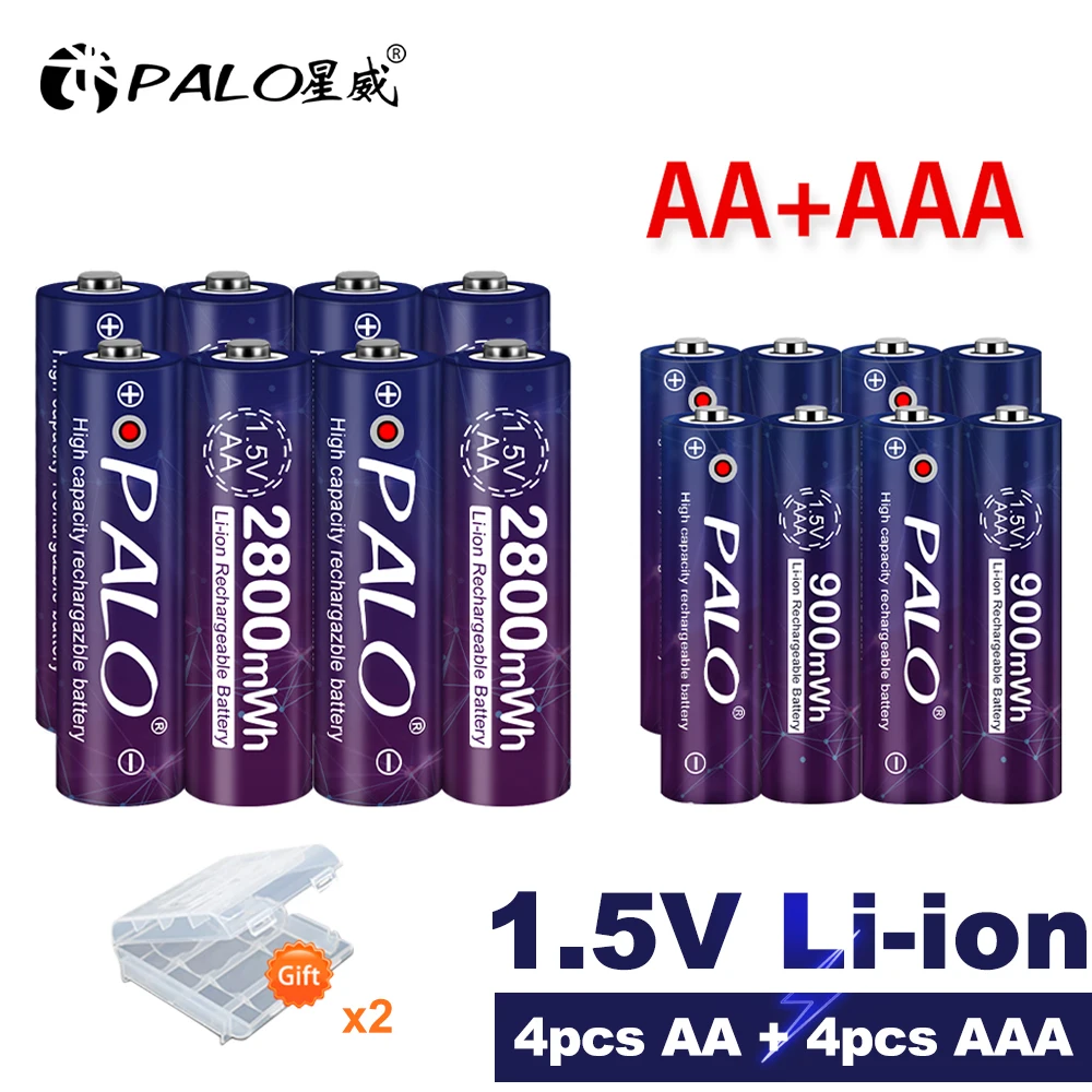 PALO 2800mWh Li-ion Li ion 1.5V AA Rechargeable Battery + 900mwh Li-ion Lithium 1.5V AAA Rechargeable Batteries for Toys Clock
PALO 2800mWh Li-ion Li ion 1.5V AA Rechargeable Battery + 900mwh Li-ion Lithium 1.5V AAA Rechargeable Batteries for Toys Clock