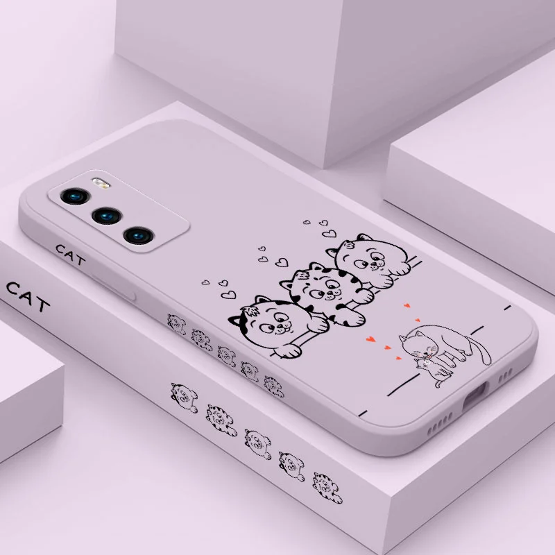 

Three Kittens Phone Case For Huawei P40 P50 P30 P20 Pro Lite Nova 5t Y7A Mate 40 30 20 Pro Lite Liquid Silicone Cover