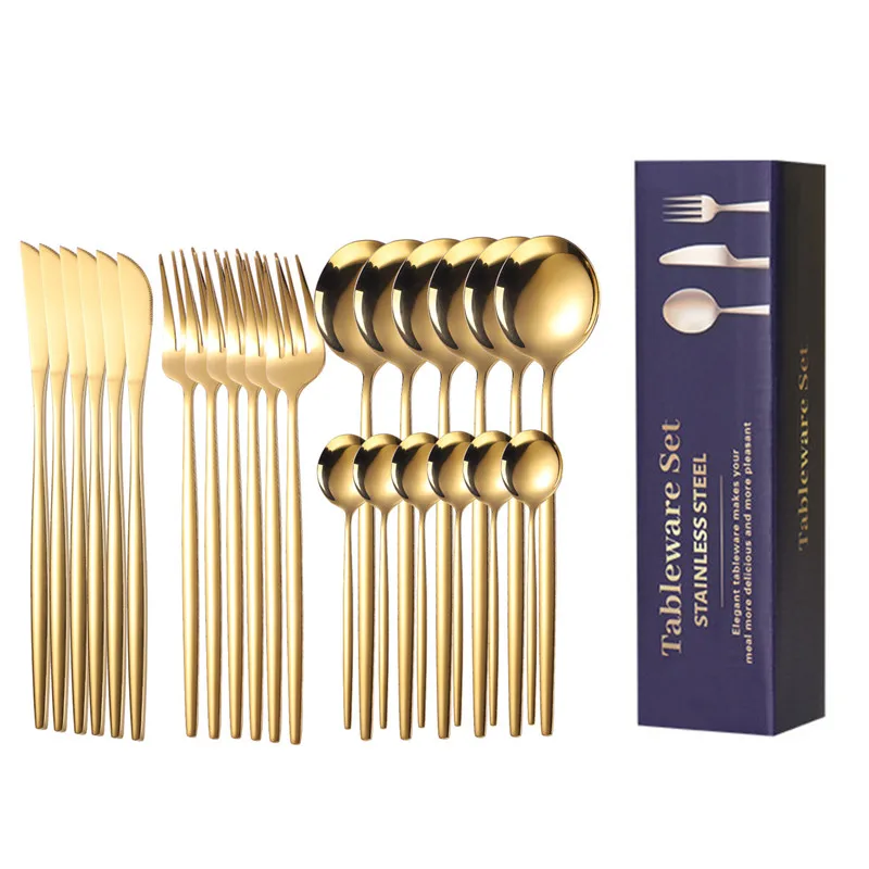24pcs Stainless Steel Tableware Knife Fork Spoon Luxury Cutlery Set Home Wedding Utensils For Kitchen Flatware western Dinner
24pcs Stainless Steel Tableware Knife Fork Spoon Luxury Cutlery Set Home Wedding Utensils For Kitchen Flatware western Dinner
