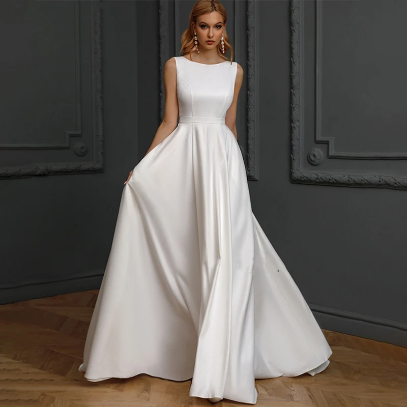 Hot Sale O-Neck Satin Illusion Wedding Dresses Sleeveless Princess Long Bridal Gowns Vestido De Novia
Hot Sale O-Neck Satin Illusion Wedding Dresses Sleeveless Princess Long Bridal Gowns Vestido De Novia