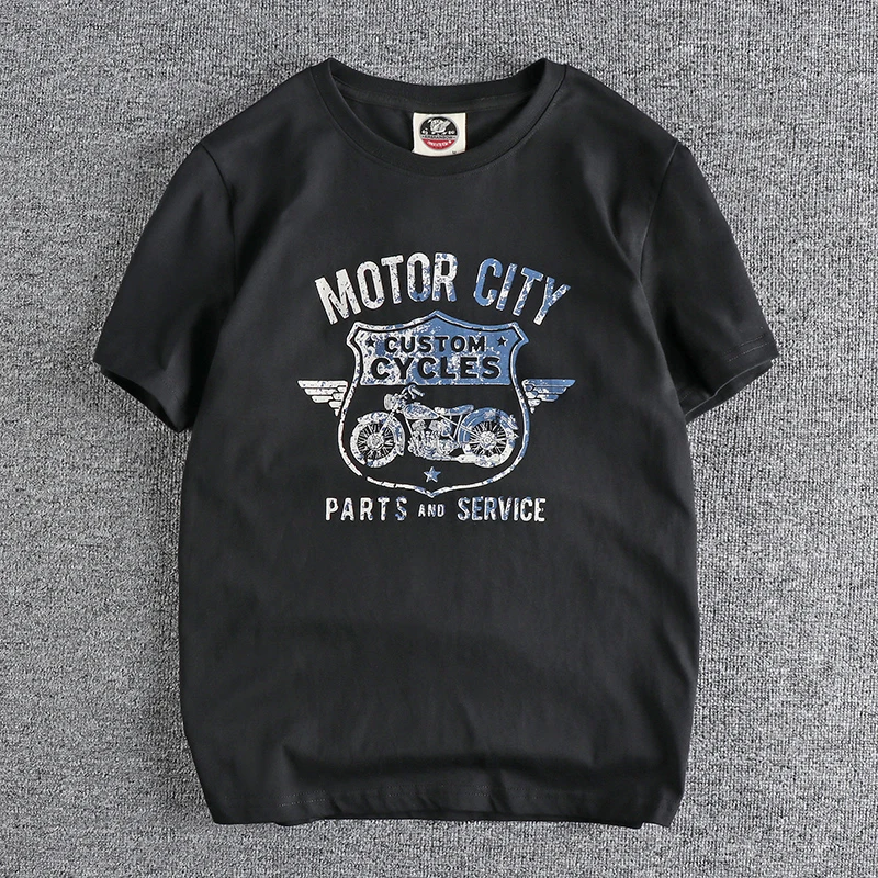 Summer American Retro Short-sleeved O-neck Motorcycle Printed T-shirt Men's Fashion Simple 100% Cotton Washed Casual Sport Tops 
Summer American Retro Short-sleeved O-neck Motorcycle Printed T-shirt Men's Fashion Simple 100% Cotton Washed Casual Sport Tops