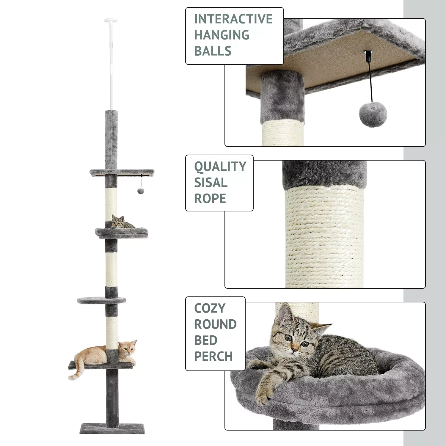 5-Level Cat Tower Climbing Toys Structures Cat Climber Tree Post Shelves Mat Multilayer Platform Super Large with Hanging ball
5-Level Cat Tower Climbing Toys Structures Cat Climber Tree Post Shelves Mat Multilayer Platform Super Large with Hanging ball