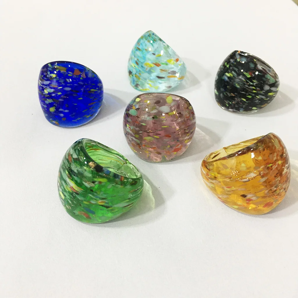 

Wholesale 6Pcs Mix Color Lampwork Glass Murano Rings 17-19mm Band
