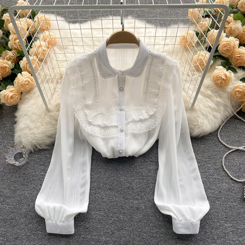 2022 New Women's Spring Dress Doll Collar Shirt Long Sleeve Chiffon Shirt Fashion Lace Bottomed Shirt Ruffle Top
2022 New Women's Spring Dress Doll Collar Shirt Long Sleeve Chiffon Shirt Fashion Lace Bottomed Shirt Ruffle Top