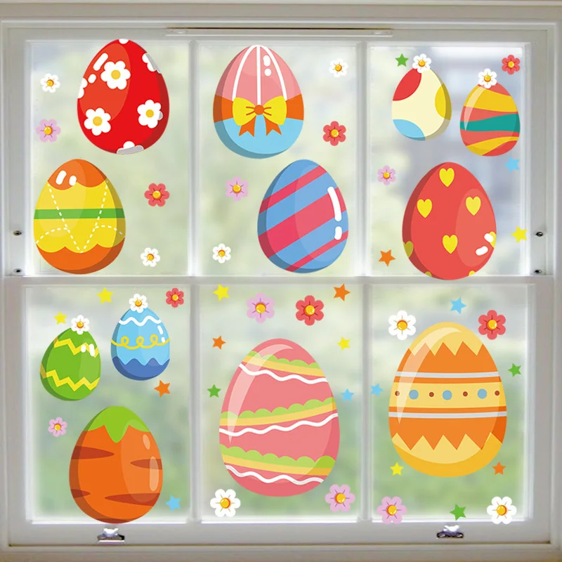 

Easter Party 2023 Decoration Cartoon Eggs Rabbit Window Glass Stickers Bunny Carrot Kids Happy Easter Day Party Decors For Home