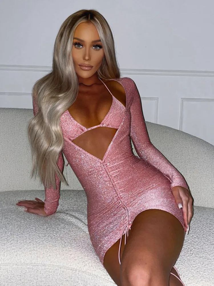 SRUBY Women Shirring Deep V Neck Elegant Dress Sexy Casual Long Sleeve Autumn 2021 With A Bra Streetwear Daily Solid Dress
SRUBY Women Shirring Deep V Neck Elegant Dress Sexy Casual Long Sleeve Autumn 2021 With A Bra Streetwear Daily Solid Dress