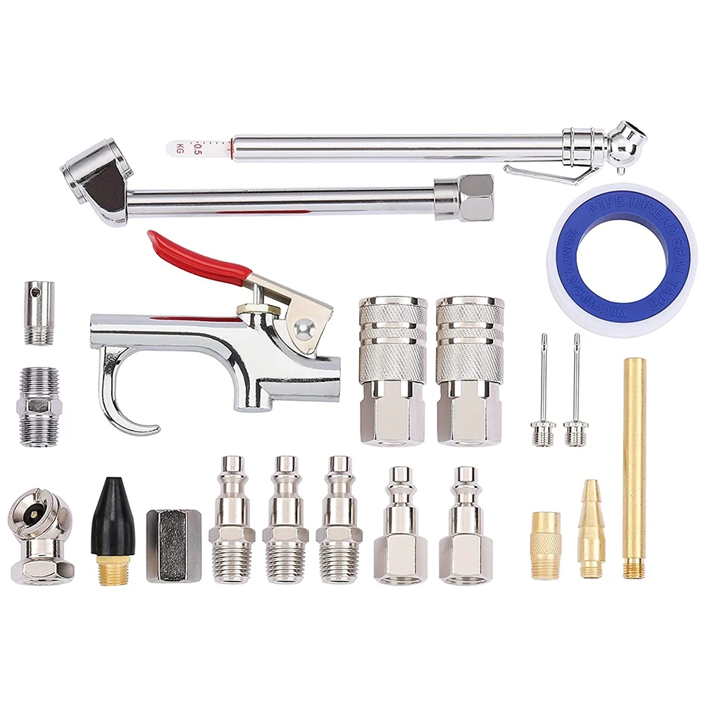 21 Pieces Air Compressor Accessories 1/4 Inch NPT, Inflation Kit, With Blow Gun, Air Chucks, Inflation Needles,Seal Tape
21 Pieces Air Compressor Accessories 1/4 Inch NPT, Inflation Kit, With Blow Gun, Air Chucks, Inflation Needles,Seal Tape