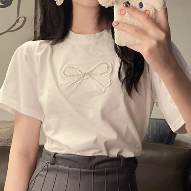 Bow Short Sleeve T-shirt Women's Summer 2022 New Loose Design Sense Niche Short Top
Bow Short Sleeve T-shirt Women's Summer 2022 New Loose Design Sense Niche Short Top