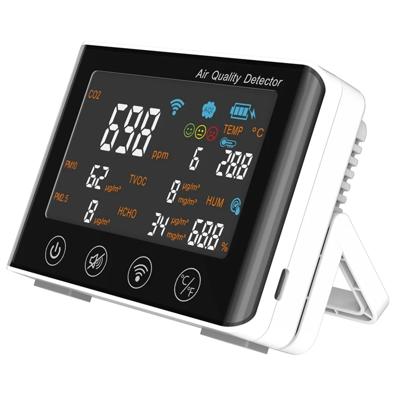 1Set CO2/Temperature/ Humidity /AQI /HCHO /PM2.5 /PM10/TVOC For Home Portable White & Black Air Quality Detector
1Set CO2/Temperature/ Humidity /AQI /HCHO /PM2.5 /PM10/TVOC For Home Portable White & Black Air Quality Detector
