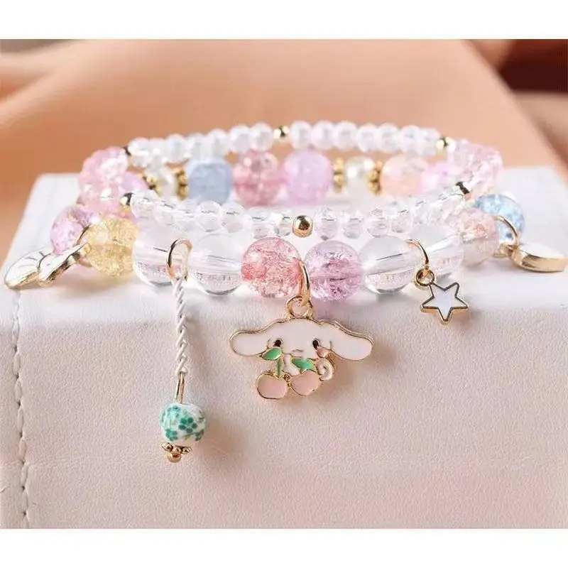 

Sanrio Kuromi Cute Children's Bracelet Little Girl Princess Crystal Beads Student Korean Version Sister Bracelet Hand Jewelry