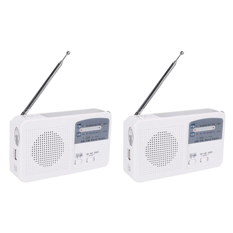 2X Emergency Radio With Solar And Hand Crank Self Powered, Battery USB FM/AM Radio LED Flashlight Phone Charger
2X Emergency Radio With Solar And Hand Crank Self Powered, Battery USB FM/AM Radio LED Flashlight Phone Charger