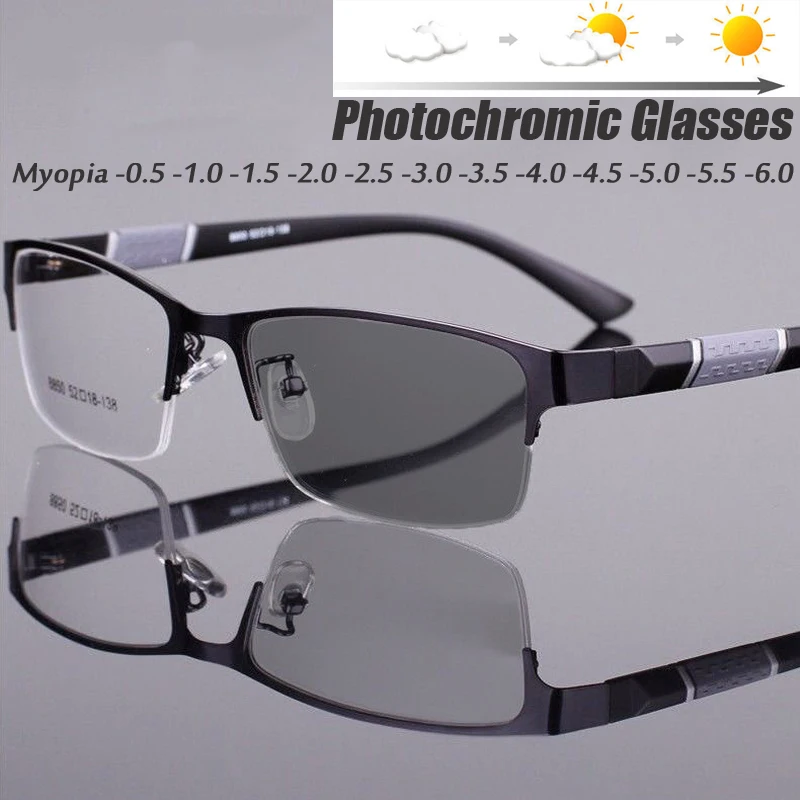 Half Frame Photochromic Myopia Glasses Men Business Metal Anti-blue Light Outdoor UV400 Color Changing Eyewear
Half Frame Photochromic Myopia Glasses Men Business Metal Anti-blue Light Outdoor UV400 Color Changing Eyewear