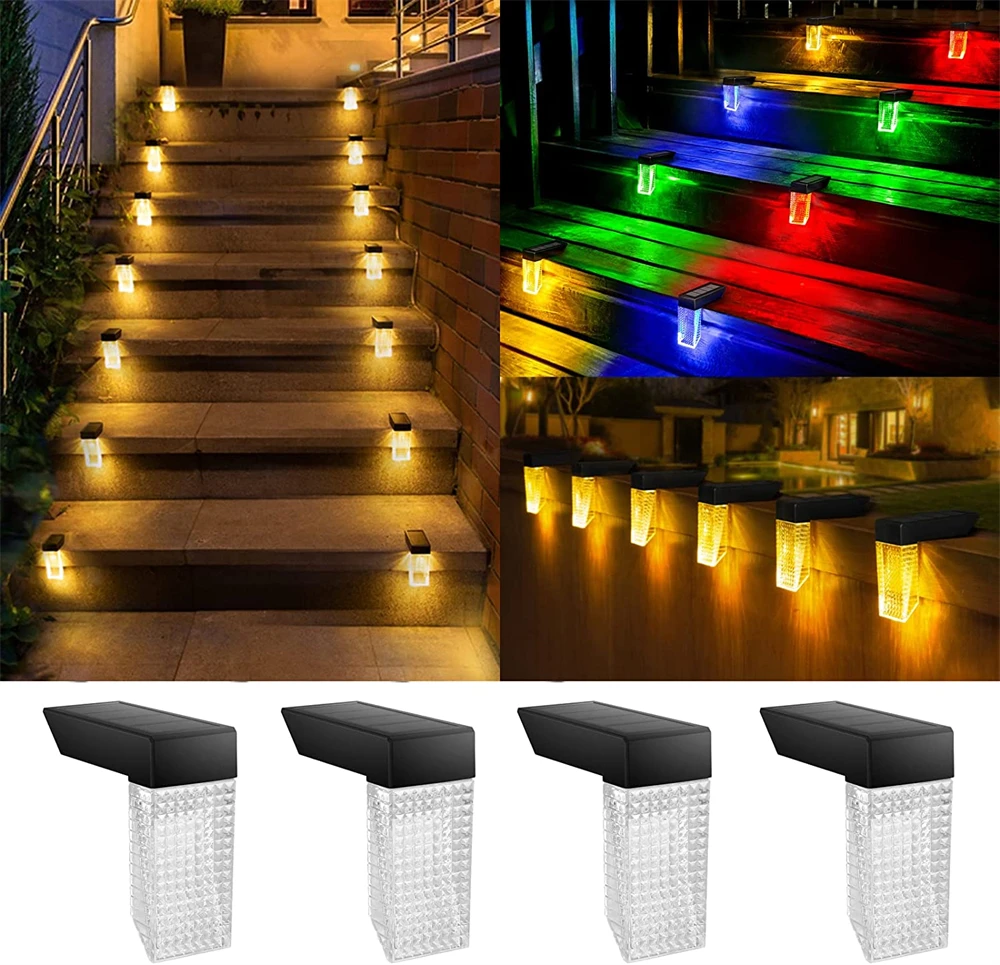 

Solar Deck Lights Outdoor Solar Fence Step Wall Lamp IP65 Waterproof Color Changing for Home Yard Post Railing Garden Decoration