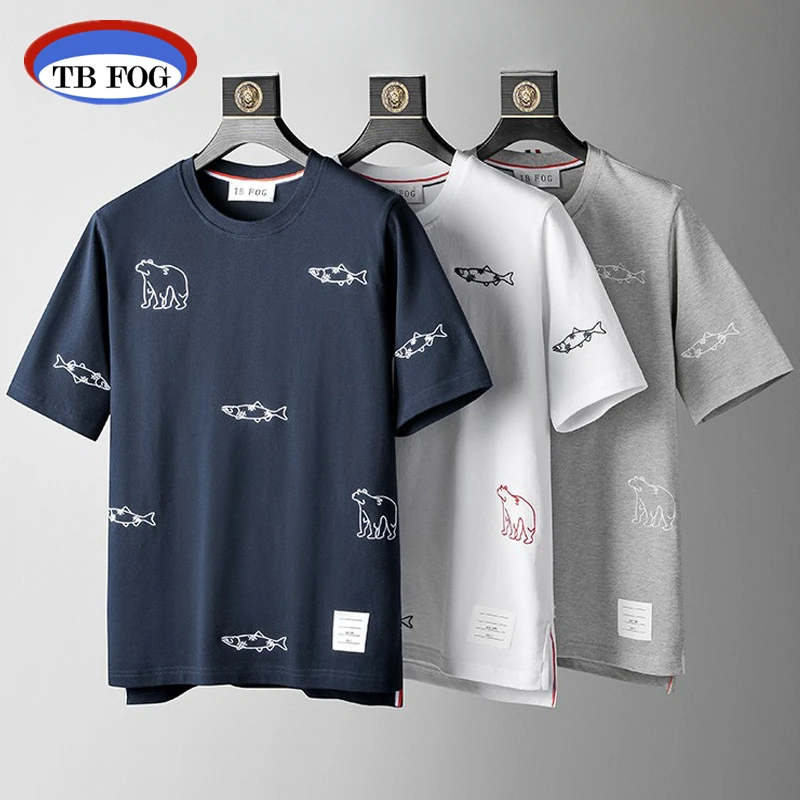 TB FOG Thom Embroidery T-shirt Fashion Fish Bear Decoration Short Sleeve Tops Casual Pure Cotton Round Neck Tees Men Clothing 
TB FOG Thom Embroidery T-shirt Fashion Fish Bear Decoration Short Sleeve Tops Casual Pure Cotton Round Neck Tees Men Clothing