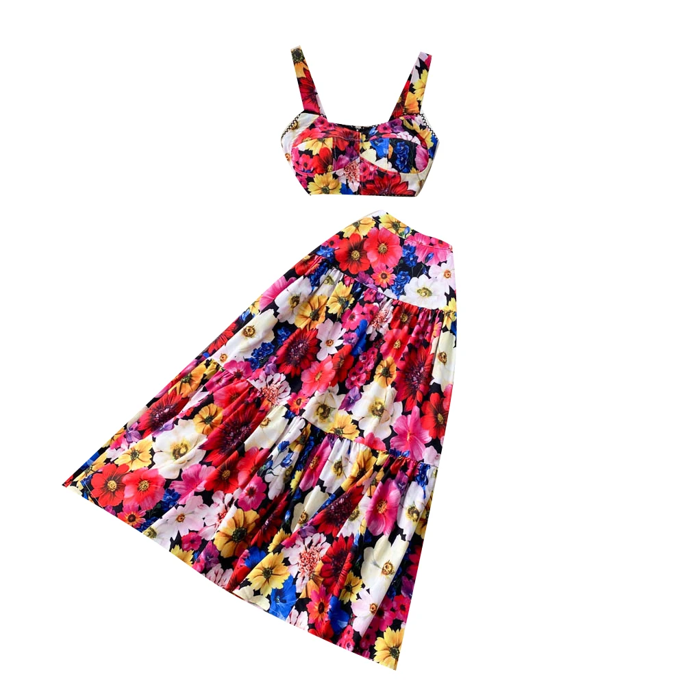 Amolapha Runway Holiday 2-piece Suit Women Short Spaghetti Strap Cup Padded Crop Top+Boho Floral Print Long Skirts 2 Pieces Set
Amolapha Runway Holiday 2-piece Suit Women Short Spaghetti Strap Cup Padded Crop Top+Boho Floral Print Long Skirts 2 Pieces Set