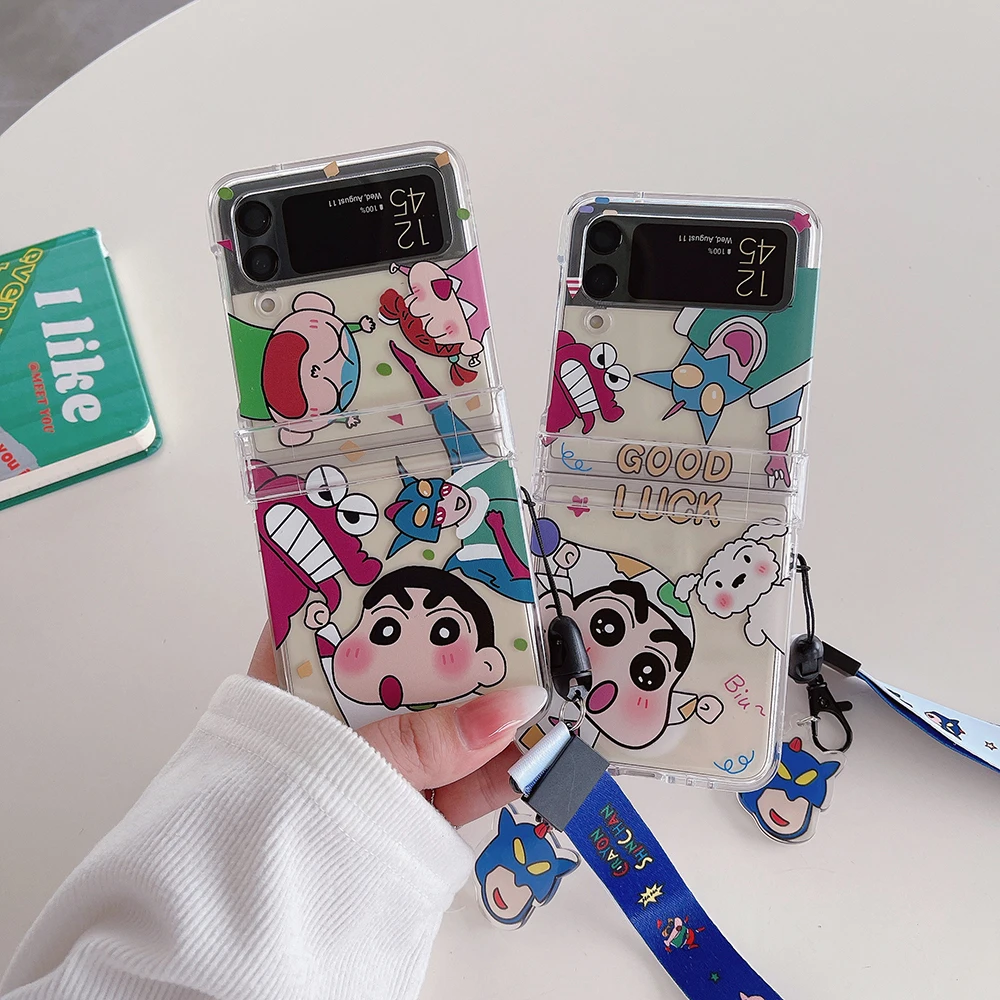 Cartoon Crayons Shin-chans with Lanyard Clear Hard Shell Folding Phone Case for Samsung Galaxy Cover ZFlip3 ZFlip4 5G Back Cover
Cartoon Crayons Shin-chans with Lanyard Clear Hard Shell Folding Phone Case for Samsung Galaxy Cover ZFlip3 ZFlip4 5G Back Cover